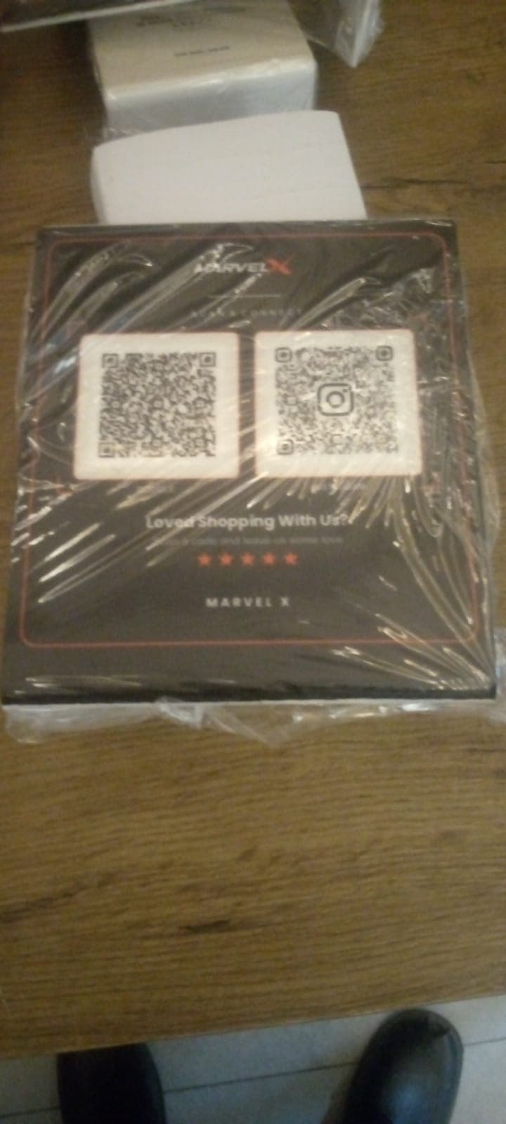 Dual QR card for Marvel X with separate Google review and Instagram codes
